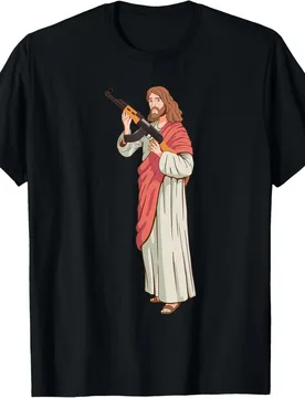 Jesus with Ak47 Assault Rifle Men T-Shirt Short Sleeve Casual 100% Cotton Shirt - Aliexpress - FashionsVida