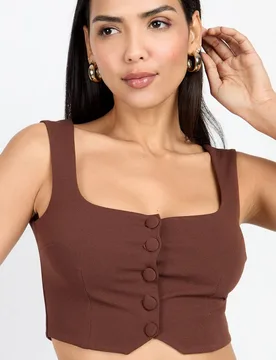 Women's Chocolate Brown Button Front Bralette Top Size: 14 - Brown - Size: 14 - Little mistress - FashionsVida