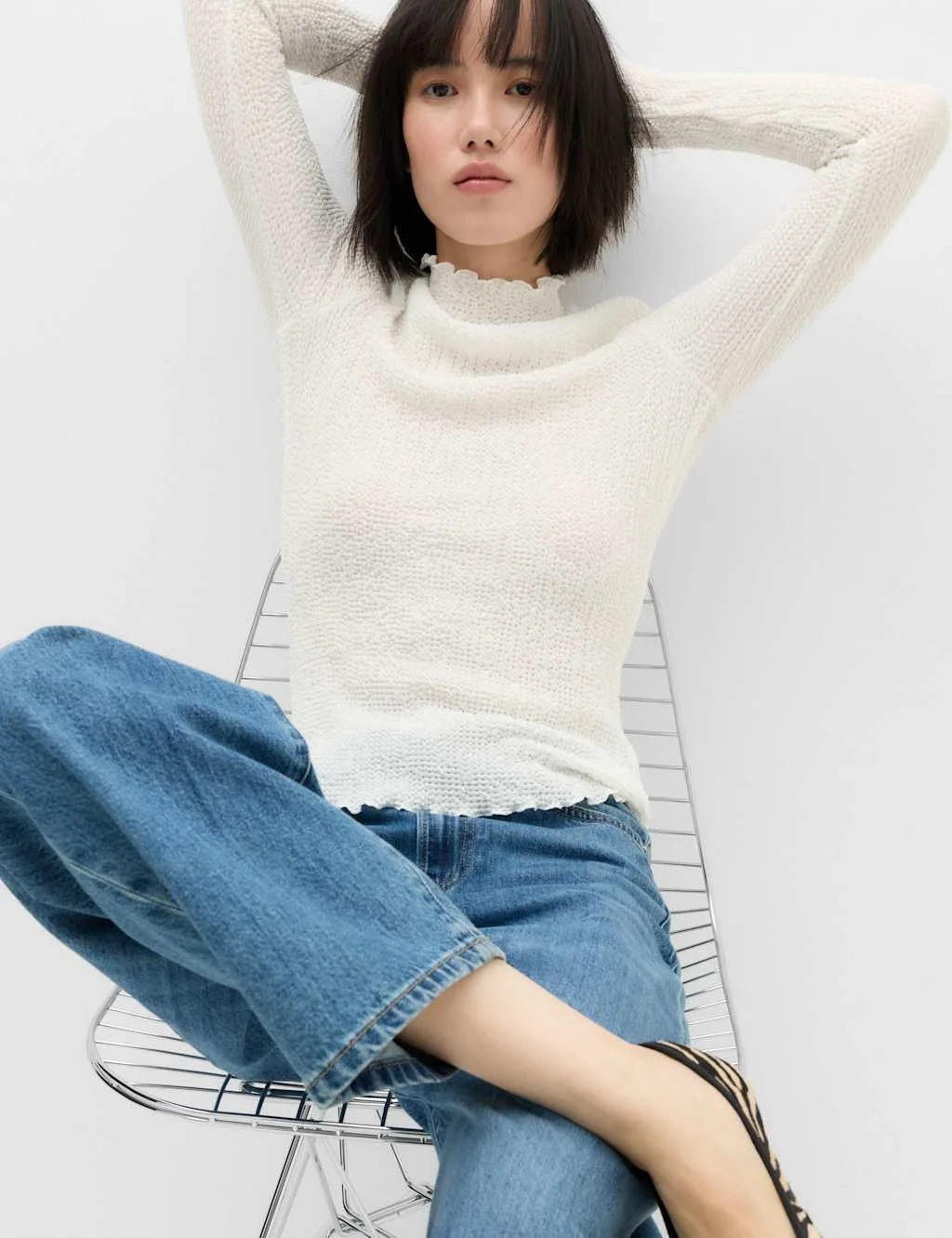 Textured High Neck Top Ivory female - M&S - FashionsVida