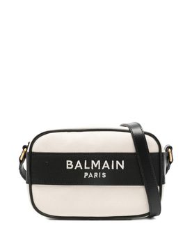 Mini Cotton Shoulder Handbag with Logo and Zip Closure