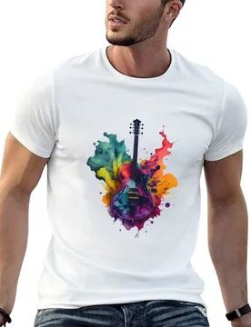 Guitar in Watercolor T-Shirt man t shirt designer t shirt man luxury black cotton t-shirt plain for man package T-shirt - Aliexpress - FashionsVida