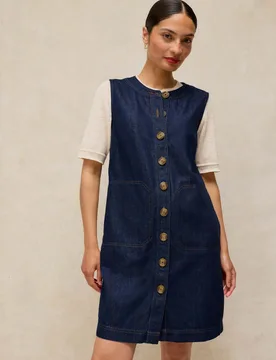 Denim Striped Midi Shift Dress Dark Blue Denim female - White stuff - FashionsVida