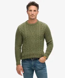 Superdry Herren Jacob Pullover mit Zopfmuster Grün - Größe: Xxl