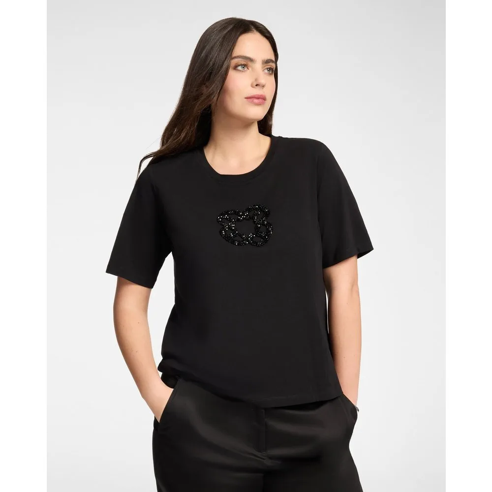Camiseta de mujer con bordado monogram ajuste regular y cuello redondo - Elena Miró - FashionsVida
