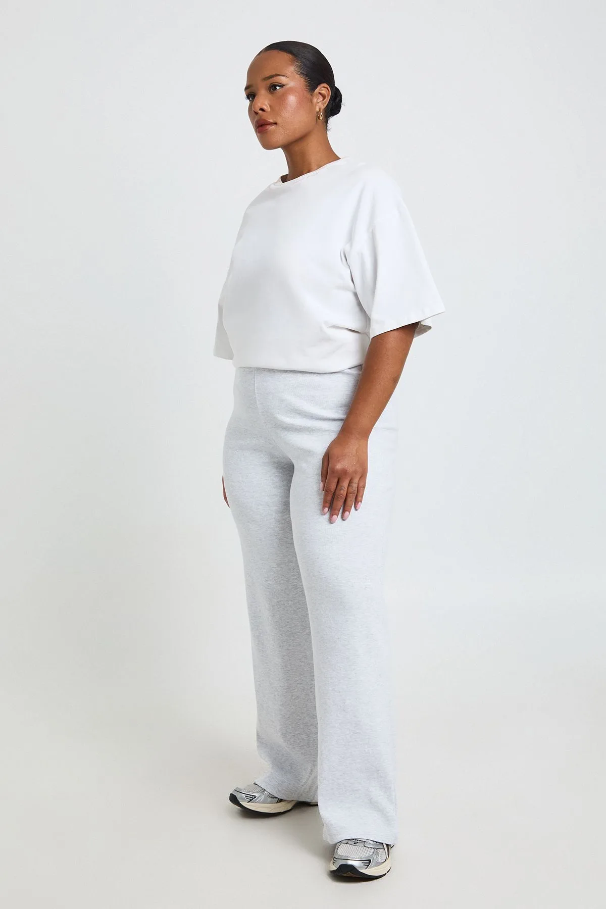 Womens Plus Basic Rib Straight Leg Trouser - Grey Cotton - Size 22 Uk - Boohoo - FashionsVida