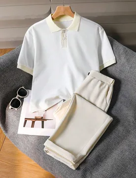 Piezas Conjunto de Caballero para Adolescente, Camisa Polo de Manga Corta + Pantalones, Conjunto Formal Elegante para Fiesta de Cumpleaños, Boda, Ani - Shein - FashionsVida