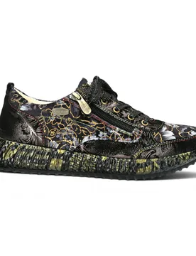 Womens Goth Victorian Floral Black Leather Trainer Sneaker - Burton-43 - Size Eu 39 - Laura vita - FashionsVida