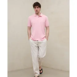 Polo de manga corta de hombre en algodón con print en cuello
