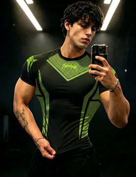 Camiseta deportiva de manga corta con diseño de bloques de color y patchwork, ajuste ceñido para hombre, gimnasio, vacaciones - Shein - FashionsVida