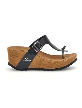 Infradito nera con fibbia argento zeppa alta S11O923 38