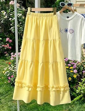 Falda paraguas blanca para niñas con dobladillo voluminoso, longitud larga, estilo japonés minimalista, elegante dobladillo con volantes, falda vers
