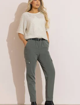 Women's Cargo Trousers in Khaki Size: 22 - Khaki - Size: 22 - Klass. - FashionsVida