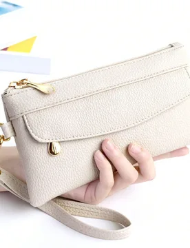 Billetera de mano minimalista para mujer Edición Coreana con relieve de cuadrícula Billetera pequeña Retro Negocios Ocio Regalo para mujer Bolso de - Shein - FashionsVida