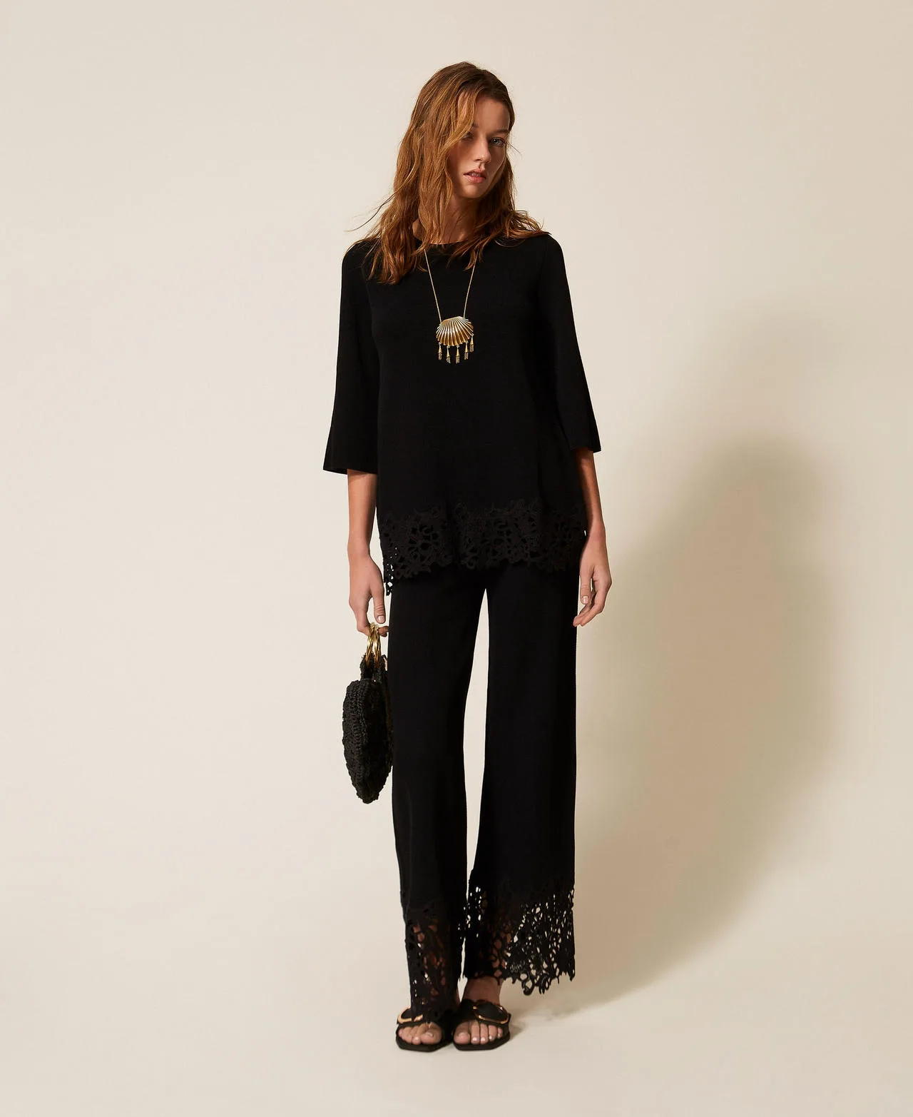 Pantalon en maille avec dentelle - TWINSET - FashionsVida