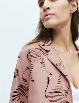 Pure Cotton Poplin Zebra Revere Pyjama Set Pink Mix female - M&S - FashionsVida