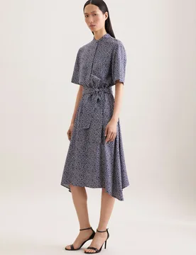Gemustertes Stehkragenkleid mit Bindegürtel aus Viskosetwill Blau 40 - Seidensticker - FashionsVida