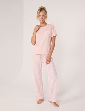 Pigiama in cotone a due pezzi con motivo floreale - rosa