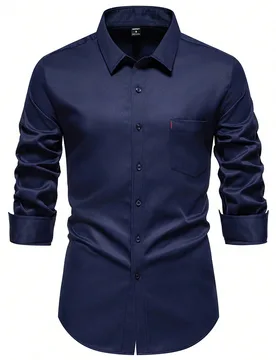 Camisa formal casual de manga larga de unicolor para hombres, adecuada para otoño, otoño, ceremonia - Shein - FashionsVida