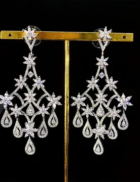 Gorgeous earrings bride wedding luxury jewelry silver color zirconia flower long large earrings women dinner party - Aliexpress - FashionsVida