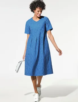 Jacquardkleid, normale Größen, Farbe Blau, 52, leicht und luftig aufwendiges Jacquardmuster Damen - Walbusch - FashionsVida