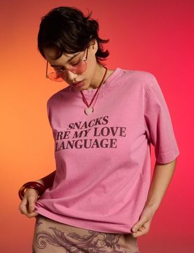 T-shirt in cotone con scritta - fucsia