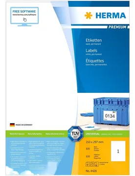 Autocollant Étiquettes Premium 100 Feuilles A4 210x297 100 Pièces White One Size unisex