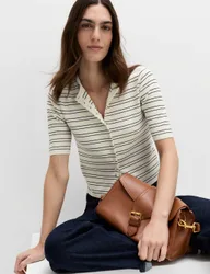 Striped Crew Neck Cropped Cardigan Midnight Navy female