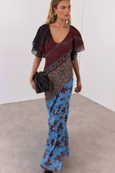 Women's Premium Floral Border Print Fluted Sleeve Maxi Size: 18 - Multicolor - Size: 18
