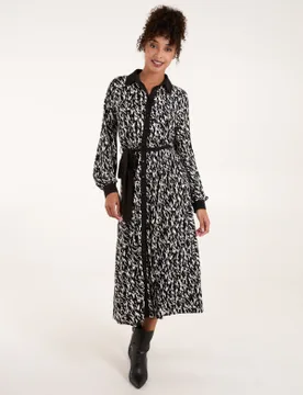 Contrast Midi Shirt Belted Dress - L / MULTI - female - Blue Vanilla - FashionsVida
