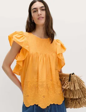 Pure Cotton Pintuck Embroidered Top Mango female - M&S - FashionsVida