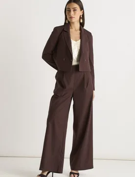 Womens Brown Linen Mix Wide Leg Trouser - Size 8 Uk - Gini London - FashionsVida