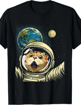 Funny Cat Astronaut Selfie Graphic Tee Funny Kitten Space Lover Men Graphic Tee - Aliexpress - FashionsVida