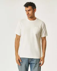 T-shirt panna in piquè di cotone stretch con taschino