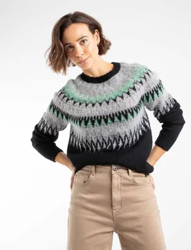 Women's Cedar Metallic Fair Isle Jumper in Black Size: 12 - Black - Size: 12 - Weird Fish - FashionsVida