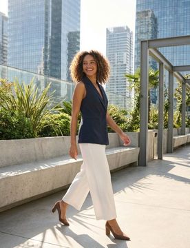 Pantaloni a gamba larga con cintura - panna