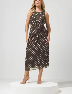 Women's Polka Dot Maxi Dress in Chocolate Size: 22 - Chocolate - Size: 22 - Yours - FashionsVida