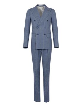 Vestito In Misto Lino E Lana A Righe Azzurro