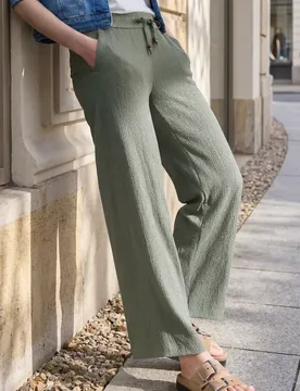 Street One Wide Leg Hose in Crinkle Crash Struktur female Grün - Street One Studio - FashionsVida