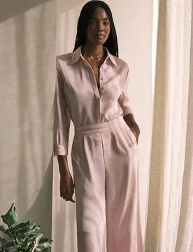 Women's Hammered Satin Wide Leg Woven Trouser in Pink Size: 12 - Pink - Size: 12 - Karen millen - FashionsVida