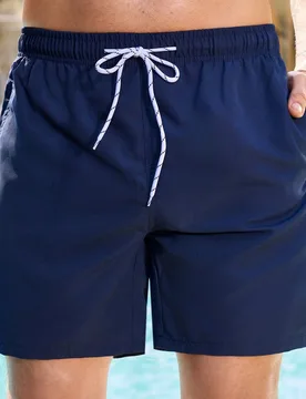 Pantalones cortos de playa con cordón en la cintura y bolsillo en diagonal, estilo de vacaciones de verano para hombres, bañadores azul real, bañad - Shein - FashionsVida