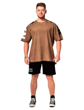 T-shirt à Manches Courtes Washed-off Oversized Lifting Club 368 Light Brown M - Nebbia - FashionsVida