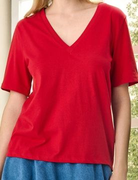 T-shirt in cotone con scollo a V - rosso