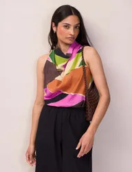 Geometric Cowl Neck Top Multi female