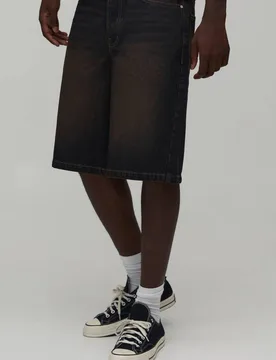 Men's Regular Rigid Denim Jorts Dark Wash Size 32 Dark Wash 32 - boohooMAN - FashionsVida