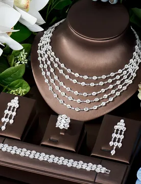 HIBRIDE Elegant Five Layers Long Tassel Cubic Zirconia Ladies Costume Jewelry Sets Dangle Drop Earrings Pendant Necklace N-283 - Aliexpress - FashionsVida