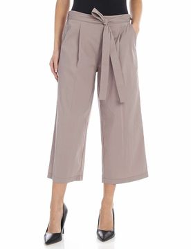 Pantalone crop color tortora con fiocco in vi