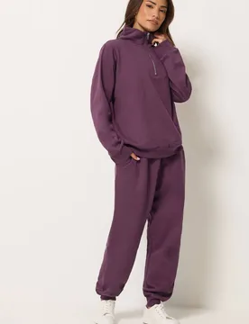Women's Petite Set Quarter Zip & Cuffed Joggers in Purple Size: 16 - Purple - Size: 16 - M&Co - FashionsVida