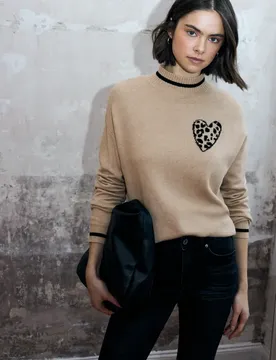 Street One Jacquard Pullover mit Herz female Beige