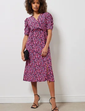 Women's Wrap Ruched Sleeve Dress in Black Size: 14 - Black - Size: 14 - M&Co - FashionsVida