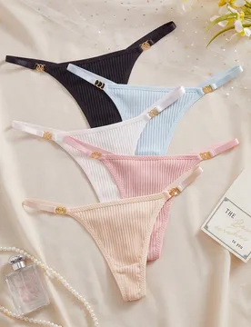 Paquete de 5 bragas tipo tanga minimalistas multicolor para mujer, adecuadas para el verano - Shein - FashionsVida